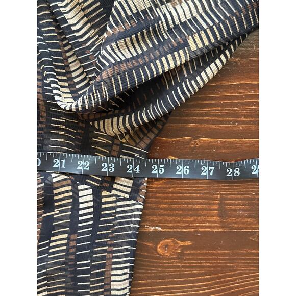 VTG Valerie Stevens Sheer Silk Geo Print Blouse XL Brown Black Fall Trend City - Picture 14 of 16
